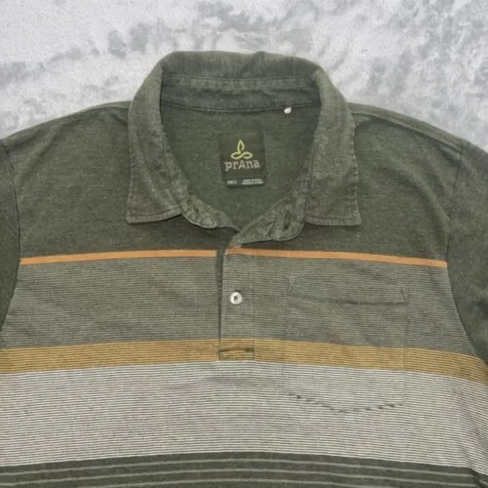 Prana Shirt Mens‎ Medium Green Short Sleeve 1/4 Button Polo Casual *read*